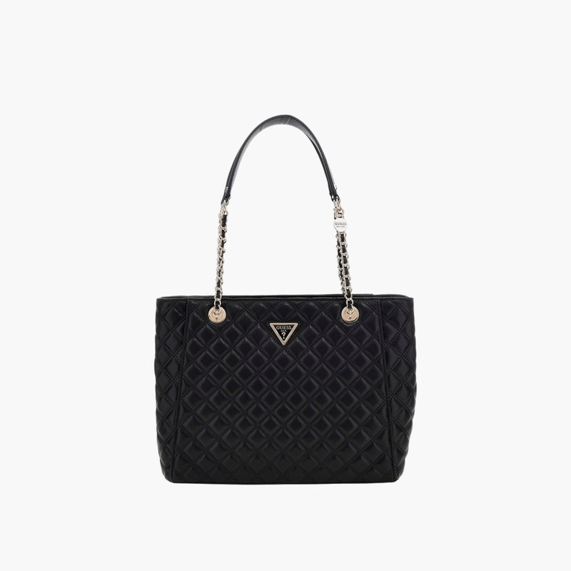 GUESS Quilted Black Faux Leather Tote Bag for Women - Image 1